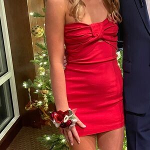 Red American threads mini dress strapless